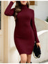 Elegantes Damen Herbstkleid Winter | Geripptes Strick Bodycon Kleid mit Rollkragen